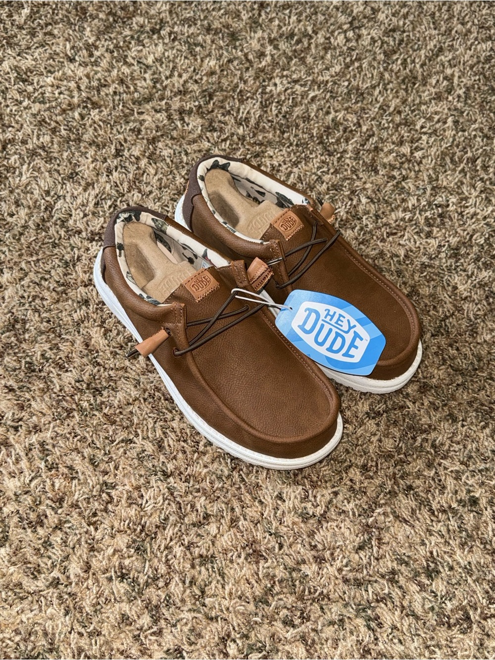 Hey Dude Wally Fish Lure Shoes Men’s 7 M Tobacco Brown Elastic Laces​ Moc Toe